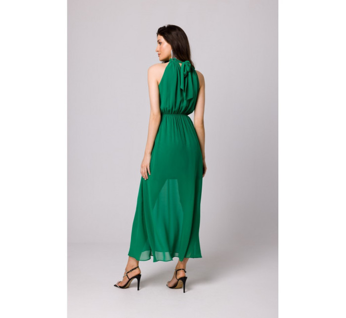 K169 Šifónové šaty so zaväzovaním za krkom - zelené