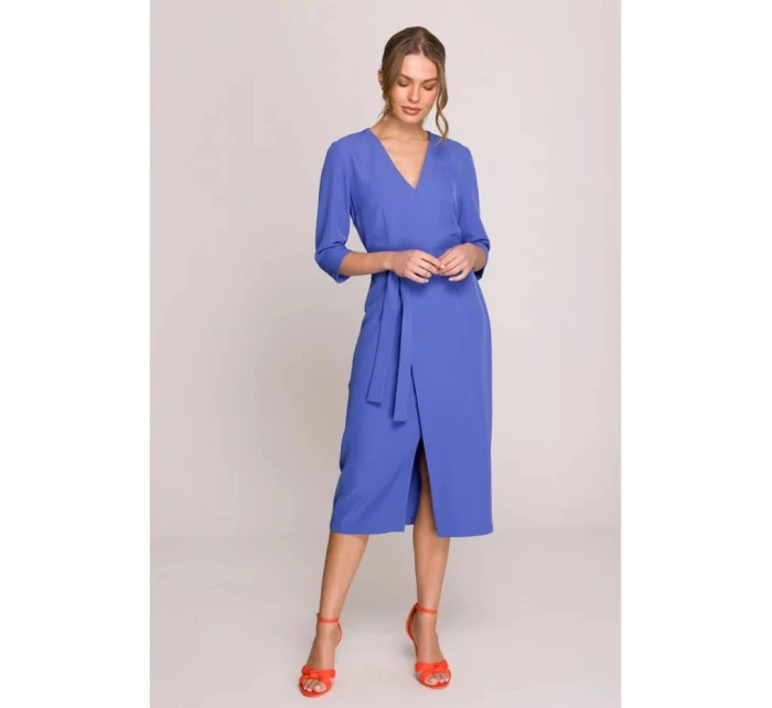 Šaty so zavinovacími detailmi S396 modré - Stylove