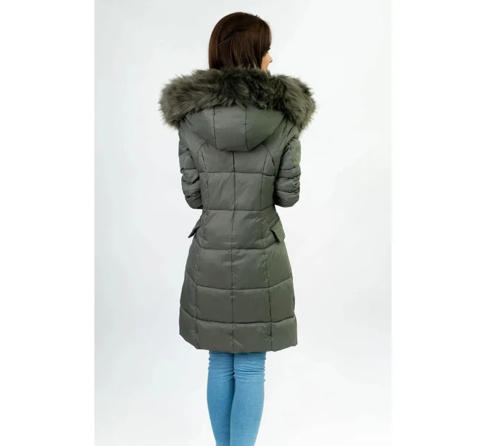 Dámska prešívaná zimná bunda s kapucňou khaki (aura)