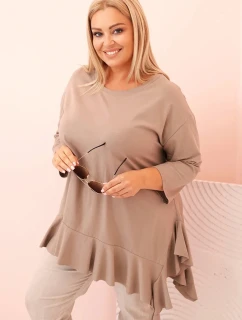 Dámská blůza Plus Size s model 21820413 kapsou a ohrnutým rukávem kiwi - K-Fashion