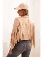 Dámska bunda z ekokože v boho štýle so strapcami svetlo ťavej farby Dámska bunda z ekokože v boho štýle so strapcami svetlo ťavej farby