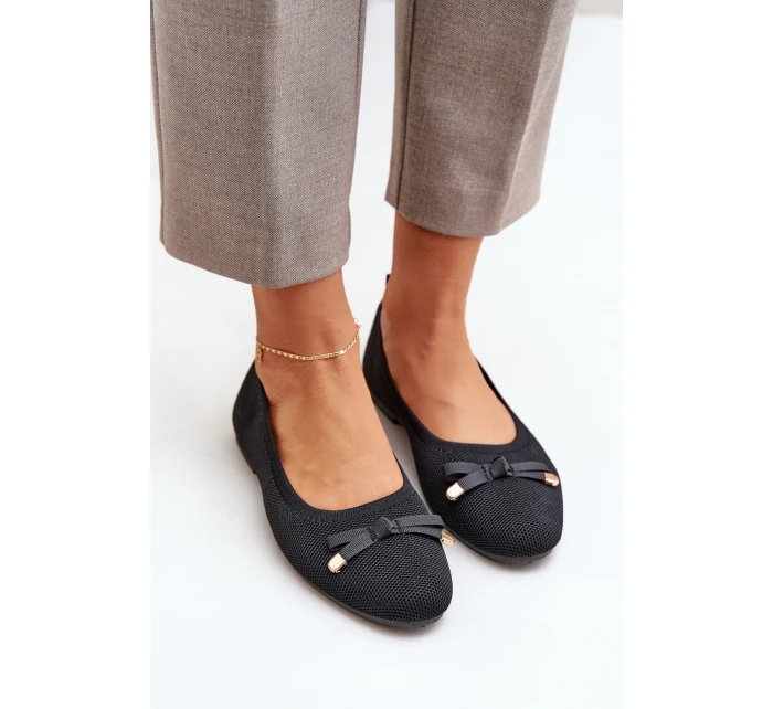 Siateczkowe Baleriny Z Kokardką Czarne Bianila Siateczkowe Baleriny Z Kokardką Czarne Bianila