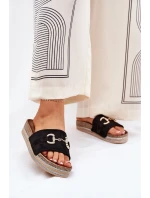 Klapki Damskie Na Platformie Ze Złotą Ozdobą I Brokatem Czarne Morisela Klapki Damskie Na Platformie Ze Złotą Ozdobą I Brokatem Czarne Morisela