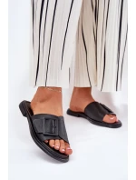 Dámské kožené sandály s přezkou D&A model 21691008 Černé - S.Barski