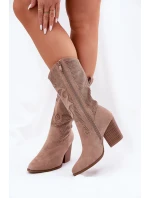 Ażurowe Kozaki Kowbojki Na Słupku S.Barski HY51-606 Beżowe