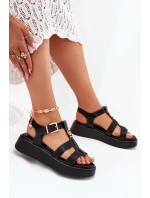 Sandały Damskie Na Platformie Ze Złotym Detalem Czarne Fevire