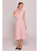 S409 Priliehavé košeľové šaty - púdrové