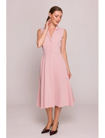 S409 Priliehavé košeľové šaty - púdrové