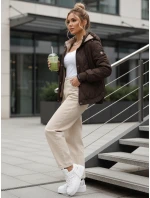 Dámska prechodná prešívaná bunda s kapucňou hnedá FashionStreet TY5616