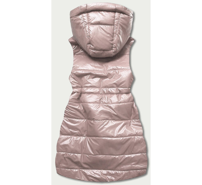 Lesklá béžová vesta s kapucí (B8130-51)