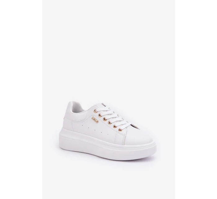 Sneakersy Damskie Na Platformie Eko Skóra Białe Lelandine