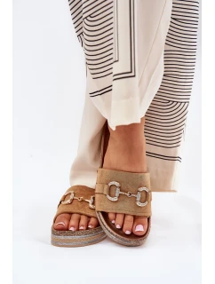 Klapki Damskie Na Platformie Ze Złotą Ozdobą I Brokatem Camel Morisela