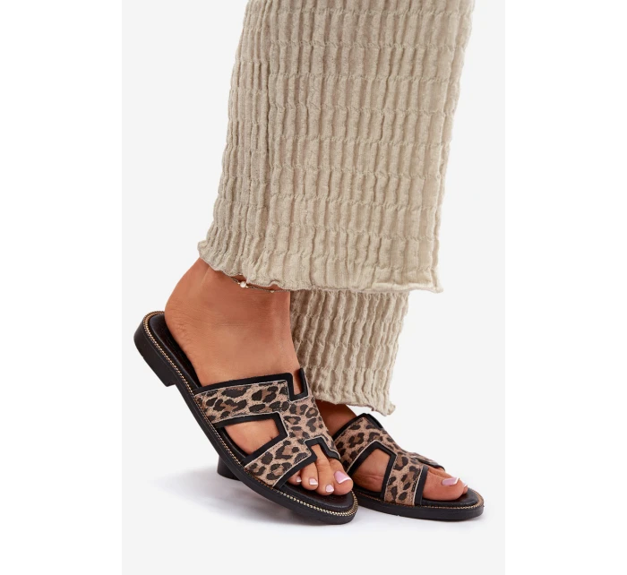 Kožené Ploché Pantofle S Vzorem  Černé model 21697407 - Zazoo