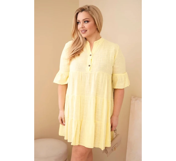 Dámske bavlnené šaty s volánmi v nadmernej veľkosti žltá