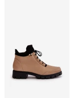 Niskie Botki Damskie Ocieplane Z Eko Skóry Beżowe Erisabelle Niskie Botki Damskie Ocieplane Z Eko Skóry Beżowe Erisabelle