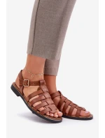 Kožené sandály na plochém podpatku Zazoo model 21682338 Camel - Boto Kožené sandály na plochém podpatku Zazoo model 21682338 Camel - Boto