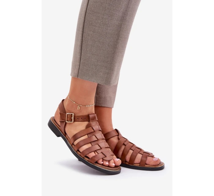 Kožené sandály na plochém podpatku Zazoo model 21682338 Camel - Boto Kožené sandály na plochém podpatku Zazoo model 21682338 Camel - Boto