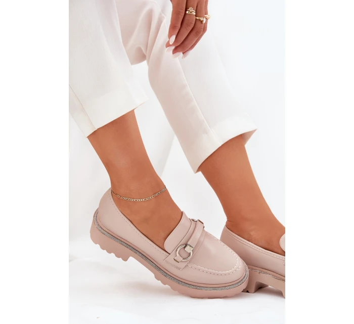 Dámské Mokasíny Ozdobené Zirkony Béžové model 21690339 - Boto Dámské Mokasíny Ozdobené Zirkony Béžové model 21690339 - Boto