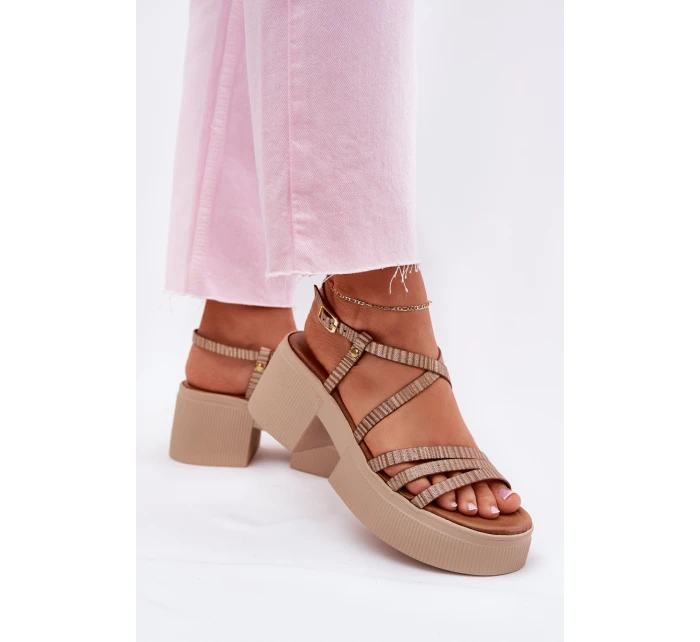 Skórzane Sandały Damskie Maciejka 06990-25 Złote