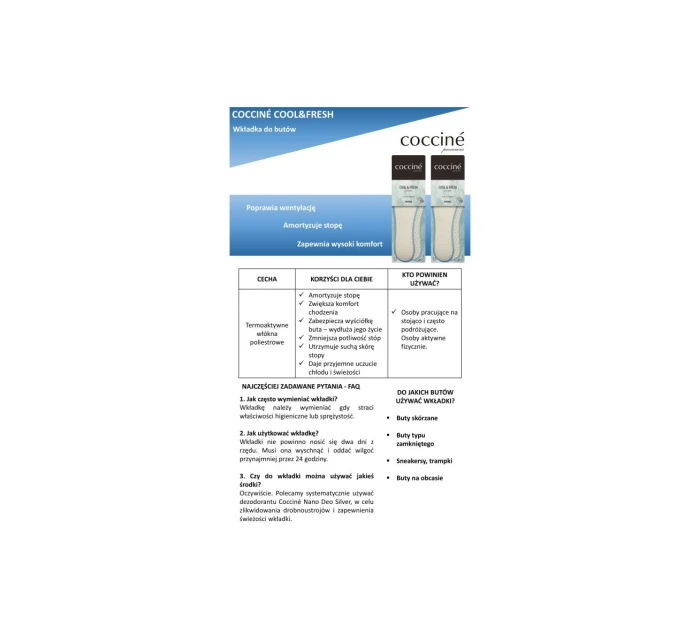 Coccine Termoaktywne Wkładki Cool Fresh Suche Stopy
