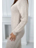Svetrové šaty pruhované tmavobéžové