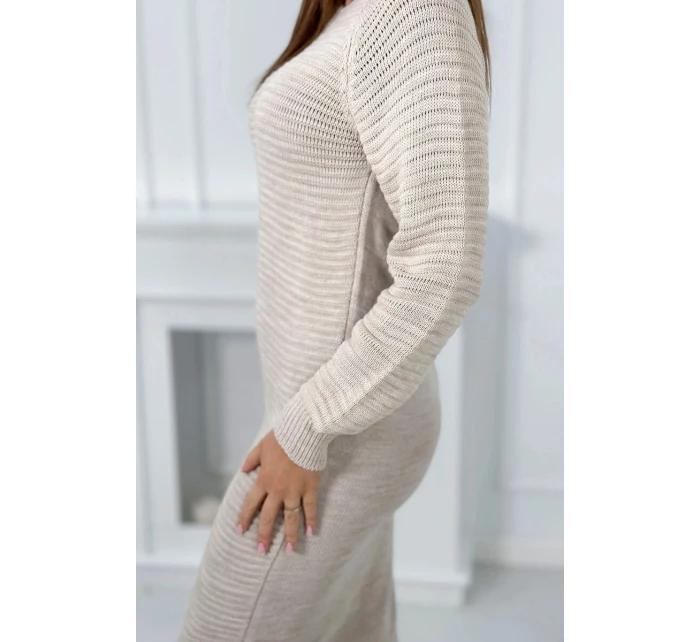 Svetrové šaty pruhované tmavobéžové