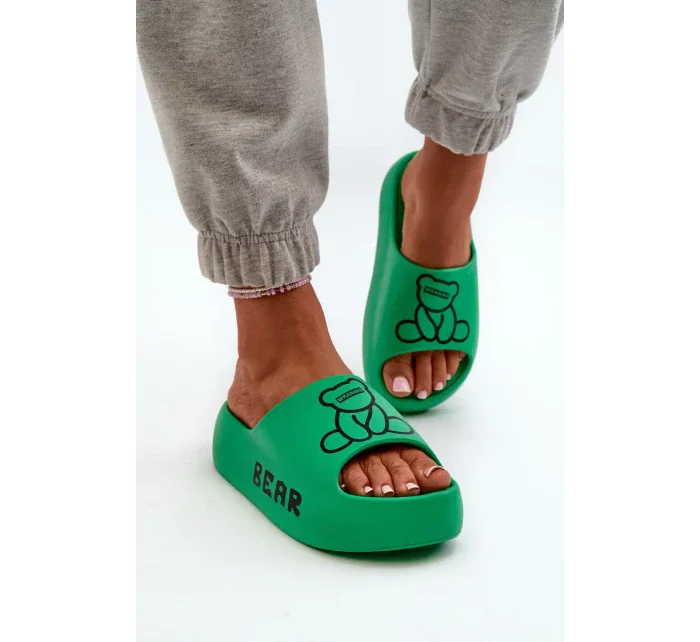 Dámske penové papuče na pevnej podrážke s medvedíkom, zelené Lamira