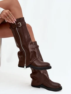 Dámske topánky so zvrškom, prackou a strieborným zipsom, zateplené Bressa - hnedé