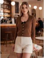 Dámsky krátky sveter s mašľou LAMURE hnedý FashionStreet MY2472