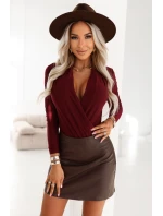 Dámské BODY s obálkovým výstřihem vínové model 21781180 - numoco