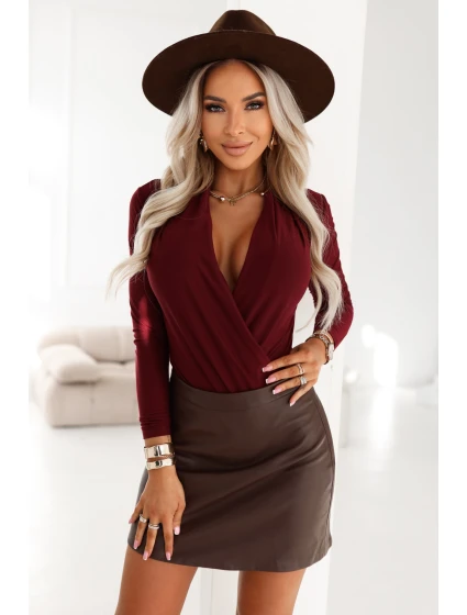 Dámské BODY s obálkovým výstřihem vínové model 21781180 - numoco