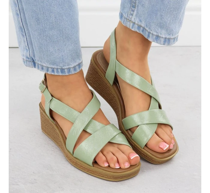 Zelené lakované dámske sandále na platforme Sergio Leone SK298 Zelené lakované dámske sandále na platforme Sergio Leone SK298