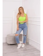 Halenka bez ramínek s volánky zelená neonová Halenka bez ramínek s volánky zelená neonová