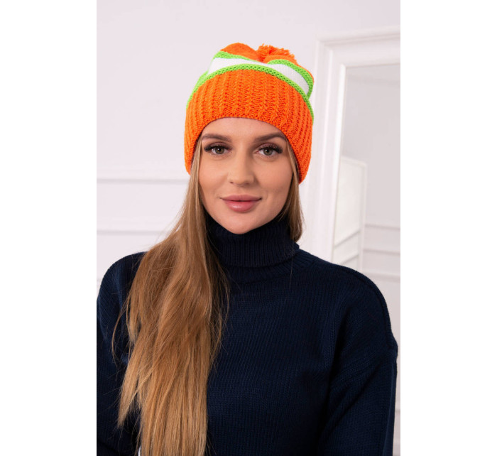 Kinga dámska čiapka K297 oranžová+zelená neón+biela