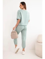 Dámská souprava z viskózy model 21954870 s krátkým rukávem a kalhotami tmavě mátová - K-Fashion