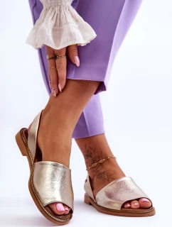 Zazoo 40327 Skórzane Wsuwane Sandały Złote