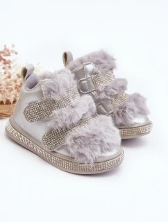 Kožené dětské zimní boty s kožíškem Stříbrné model 21641902 - Boto