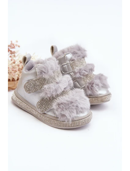 Skórzane Dziecięce Śniegowce Ocieplane Srebrne Leela Skórzane Dziecięce Śniegowce Ocieplane Srebrne Leela