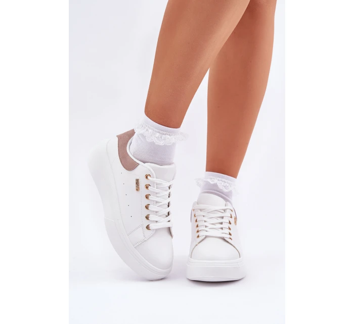 Sneakersy Damskie Na Platformie Eko Skóra Białe Lelandine Sneakersy Damskie Na Platformie Eko Skóra Białe Lelandine