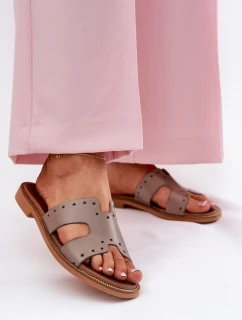 Zazoo 40326 Damskie Klapki Z Ozdobnymi Wycięciami Ciemnobeżowe