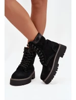 Zamszowe Botki Workery Damskie Sznurowane Big Star SS274791 Czarne