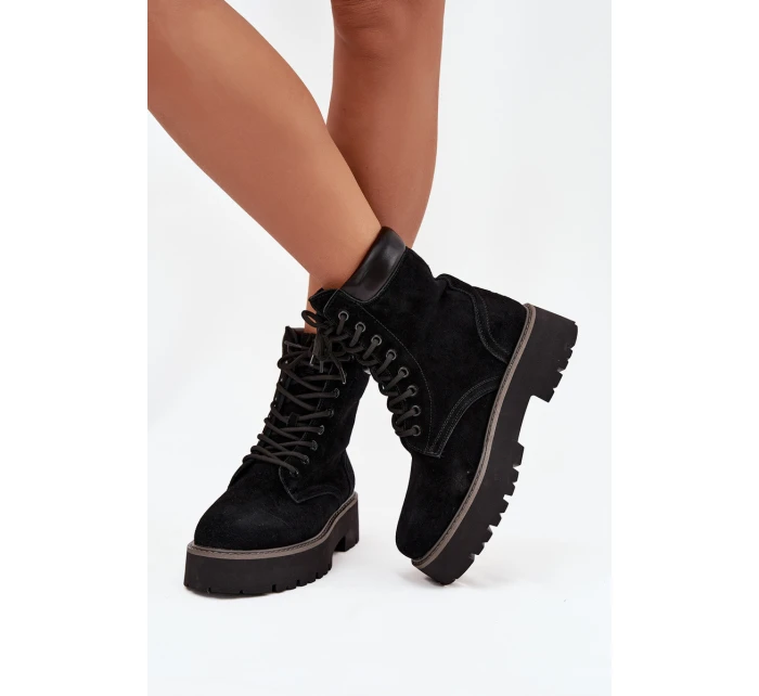 Zamszowe Botki Workery Damskie Sznurowane Big Star SS274791 Czarne