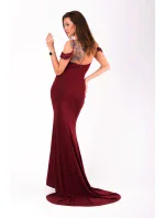 Dámske šaty EVA & LOLA na ramienka dlhé s vlečkou bordó - Bordová / S - EVA & LOLA