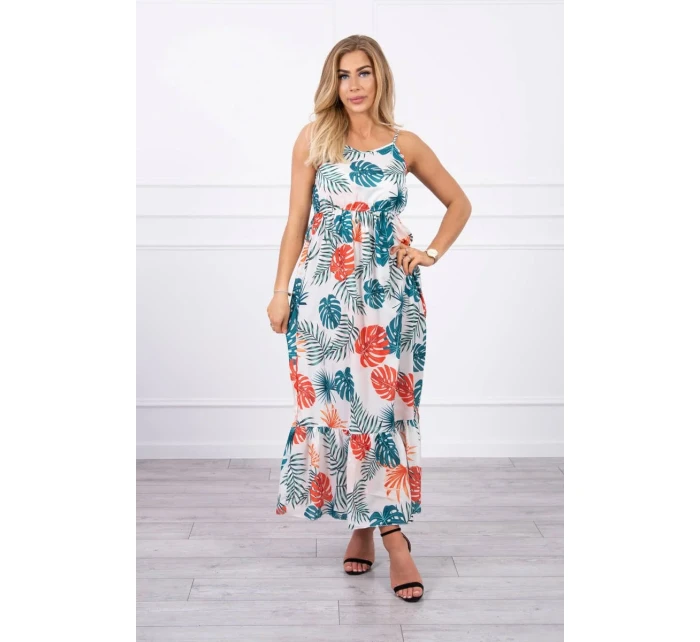 Šaty s motivem listů ecru