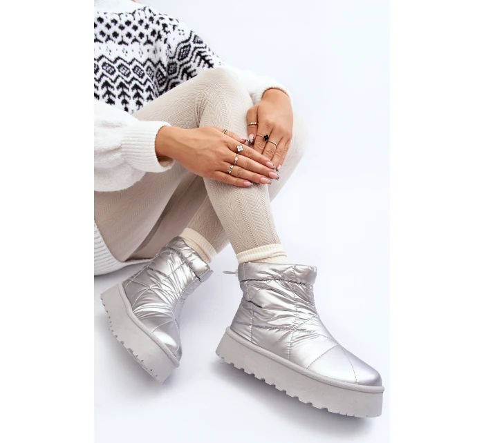 Śniegowce Damskie Na Masywnej Platformie Srebrne Fionia Śniegowce Damskie Na Masywnej Platformie Srebrne Fionia