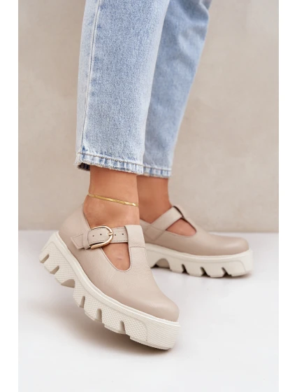 Kožené Polobotky S Přezkou model 21683956 Béžové - Zazoo