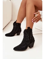 Ocieplane Damskie Botki Kowbojki Ze Zdobieniem Czarne Lelira Ocieplane Damskie Botki Kowbojki Ze Zdobieniem Czarne Lelira