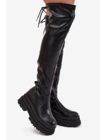 Kozaki Damskie Za Kolano Na Masywnej Platformie Czarne Erisna