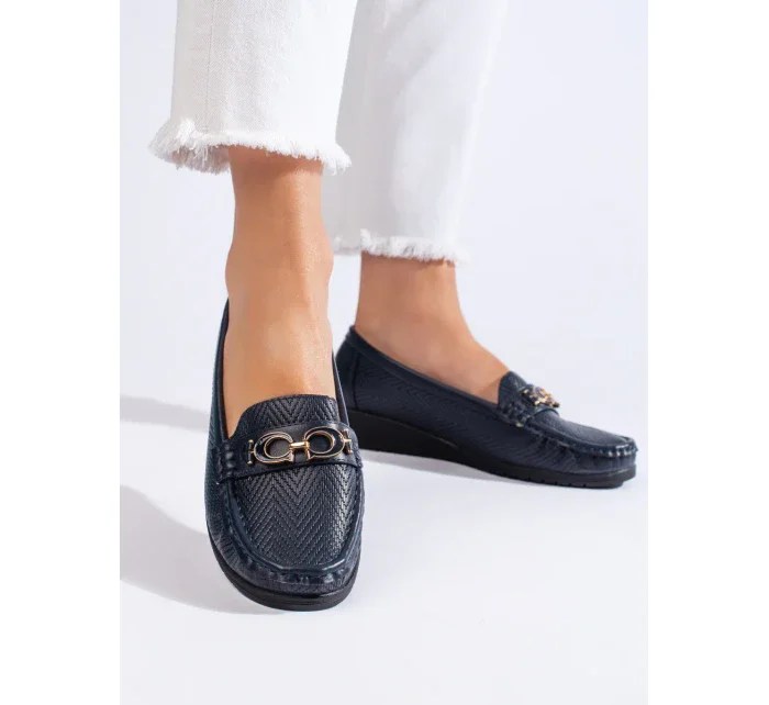 Vynikajúce modré dámske mokasíny na klin Vynikajúce modré dámske mokasíny na klin