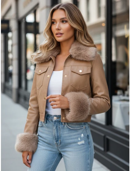 Dámská kožená bunda s velbloudí kožešinou Dstreet model 21991770 - FashionStreet